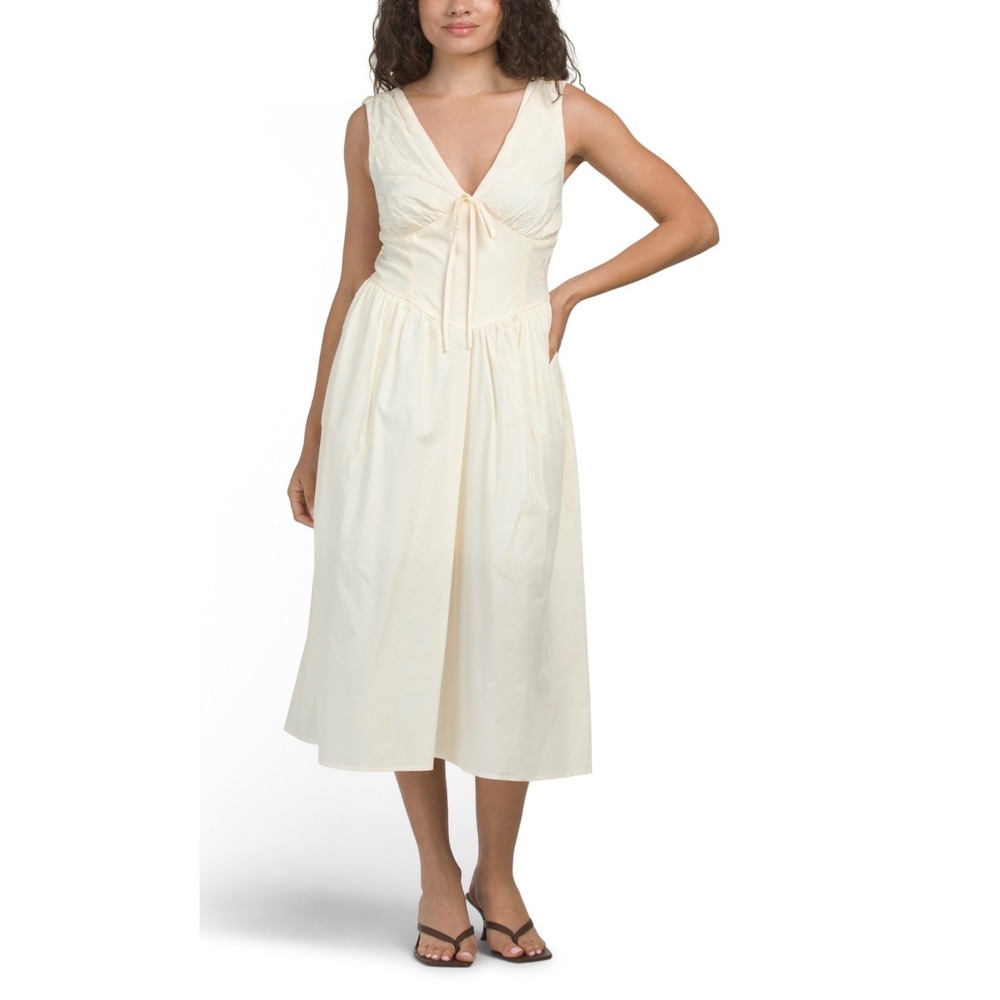 Band of the Free Cream Floral Embroidered Smocked Midi Dress Small NWT Cottage